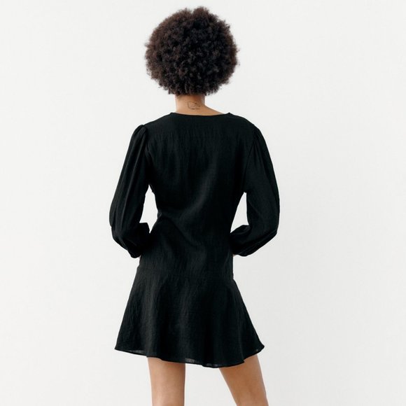 Zara Black Crossover Bow Tie Side Long Sleeve Dress - Picture 3 of 6